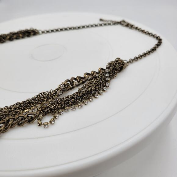 Vtg Layered Chain Necklace 28" Gold Tone Beaded Rhinestone Accent Rustic Rocker - Picture 8 of 12